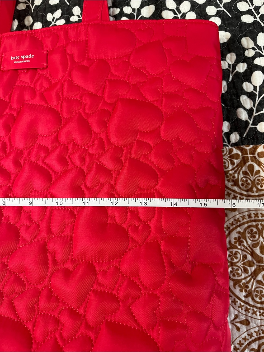 Kate Spade Red Quilted Heart-Pattern Tote - Picture 7 of 9